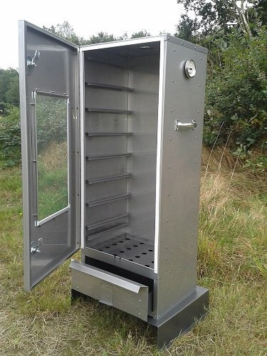 SMOKI - Horno para ahumar (acero inoxidable, 100 x 39 x 33 cm, V2A, con ventana, para pescado y carne, armario profesional de una sola pared, 7 niveles, ahumado en caliente y ahumado en frío