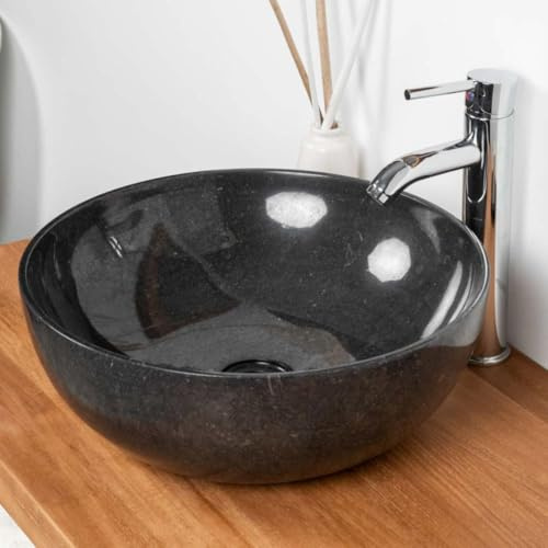 Wanda collection - Vasque Salle de Bain à Poser en marbre Noir Léa 40 cm