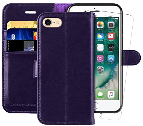 MONASAY iPhone 7/8/SE 2020/2022 Wallet Case, Flip Folio Leather Cover with RFID Blocking Purple