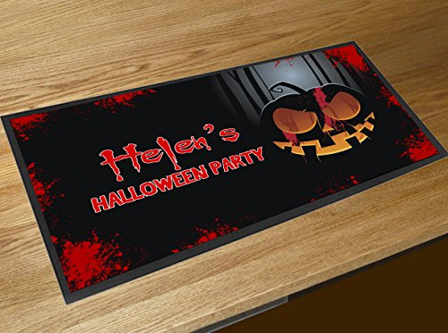 Alfombrilla para bar de pub personalizable con nombre de calabaza de Halloween
