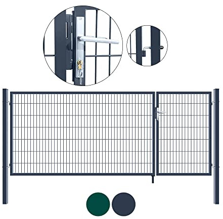 HOME DELUXE - Portail de jardin à double battant ADITUS - Vert, 140 x 350 cm - avec poignée, serrure, clés et verrouillage au sol I Portail de jardin Portail d'entrée Porte de cour