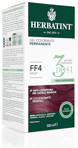 Herbatint Gel Colorante Permanente 3Dosi, 300ml - FF4 Violet, Senza Ammoniaca, per Pelli Sensibili, 100% Copertura Capelli Bianchi, con 8 Estratti Naturali Bio