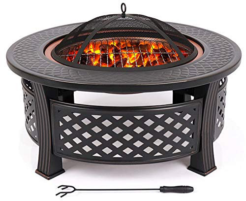 0℃ Outdoor Barbecue Elettrico a Carbonella, Braciere con Tavola Rotonda, Grande capacità, Multifunzionale e Facile da Usare, per Giardino, Terrazza, Parco, Picnic e Campeggio, 81x35 Cm,D