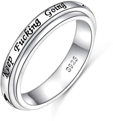 YinShan Men Women Spinner Ring 925 Sterling Silver Fidget Rings for Anxiety Stress Relieving ADHD Autism Rings with Message Keep Fucking Going Inspirational Band Ring Size 7