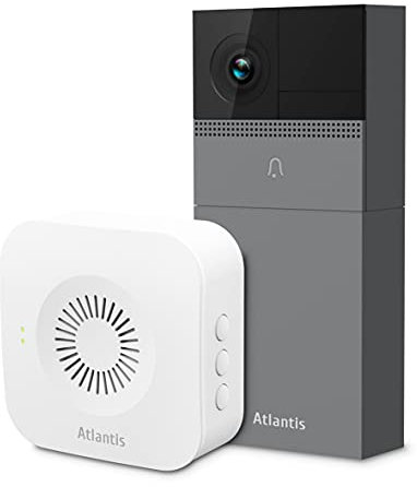 ATLANTIS VideoCitofono DB910 Wireless da Esterno Telecamera 2MP Full HD Sensore PIR Compatibile Google Home/Nest ed Amazon Alexa Echo Show IR led Slot micro-SD Campanello, APP di gestione, Grigio