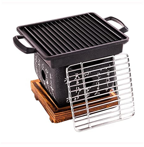 Barbecue de Style Japonais, Mini Poêle à Charbon de Bois avec Poêle Grill, Barbecue de Table au Charbon de Bois, BBQ de Table Japonais, Mini Barbecue Carré avec Base pour Yakiniku Takoyaki Camping