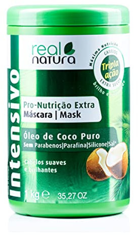 Real Natura - Masque Capillaire Sans Sel - Nutrition Intense à l'Huile de Coco - Hydratation et Brillance Naturelles - Pour Tous Types de Cheveux - Format 1000 gr
