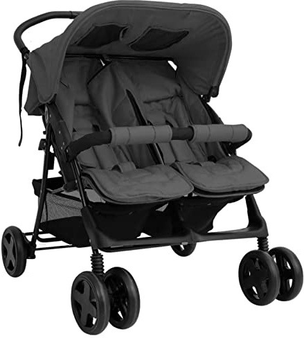 Gecheer Carrito para Gemelos Silla de Paseo Gemelar Carro Gemelar Sillita Doble Cochecito Hermanos para Bebé Niño Plegable de Acero Gris Oscuro