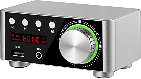 Adeept Mini Bluetoth 5.0 amplificatore di potenza Hi-Fi stereo classe D TPA3116 amplificatore digitale 50 W x 2 altoparlanti casa audio auto marine lettore musicale TF USB AUX IN (argento)