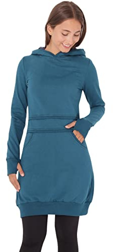 PUREWONDER Damen Kleid Kapuzenpullover Hoodie Einfarbig dr19 Blau S
