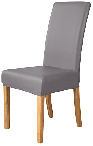 VIKAUL Set mit 2 PU-Stuhlhussen, Stretch-Kunstleder, wasserdicht und öldicht, universelle Sitzbezüge für Esszimmer, Küche, Hotel, Bankett, Grau