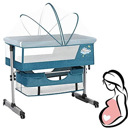 3-in-1 Beistellbett Baby, Babybett,Babywiege,mobile babybett,reisegitterbett mit matratze,kinderreisebett,Höhenverstellung,mit Aufbewahrungskorb Zubehör,baby laufstall,Für Säuglinge/Neugeborene ( Colo