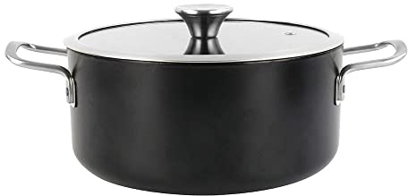 Magefesa Ares cacerola 20 cm con revestimiento antiadherente bicapa reforzado con esmalte exterior color negro mate y herrajes de inox satinados con tapa plana de vidrio