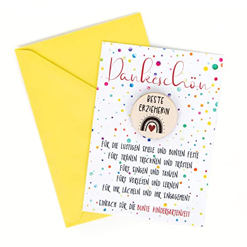 Logbuch-Verlag Dankesgeschenk Beste Erzieherin Holztaler mit Dankeskarte Abschiedsgeschenk Erzieher Kindergarten DIN A6