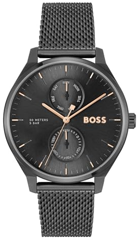 BOSS Multi Zifferblatt Quarz Uhr für Herren Kollektion Tyler mit Schwarzes Edelstahl-Mesh-Gliederarmband - 1514105