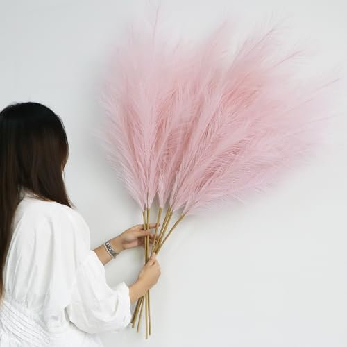 6 pezzi Pampas Decorative Alte 113cm Rosa Pampa Artificiali Fiori Secchi Erba di Pampa XXL Piume Decorative grigio per Soggiorno, Casa, Pavimento, Vaso, Decorazione Boemia