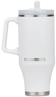 Mammoth Coolers Ascent Becher mit Griff und Strohhalm, vakuumisolierter Edelstahlbecher mit auslaufsicherem Deckel, Reisebecher für Wasser & Kaffee, 1,2 l, Weiß