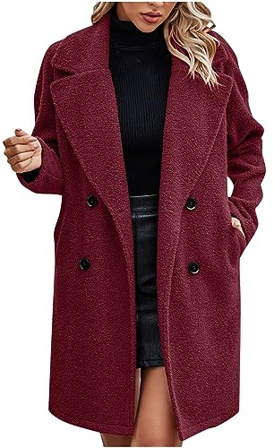 Susenstone Femme Manteaux en Laine Mélangée à Double Boutonnage Manteau Femme Hiver Chic Manteau Chaud Mi-Long Vintage Chaud Manches Longues en Laine Cardigan Blouson Automne Hiver