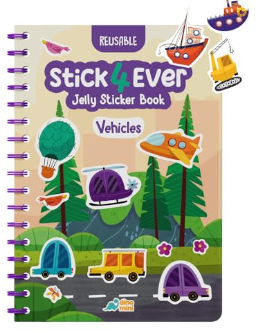 Stick4Ever Jelly Sticker Book® - for Kids - Waterproof, Easy to Clean Reusable Sticker Book for Toddlers- Reusable Road Trip Activities for Kids - Stocking Stuffers for Toddlers (Vehicles)