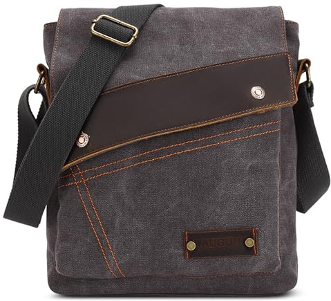 FOLOVEYA Retro Herren Umhängetasche Canvas Messenger Bag Klein Business Schultertasche Männer Kuriertasche Segeltuch Crossbody Herrentasche für Arbeit Schule Reise Universität Grau