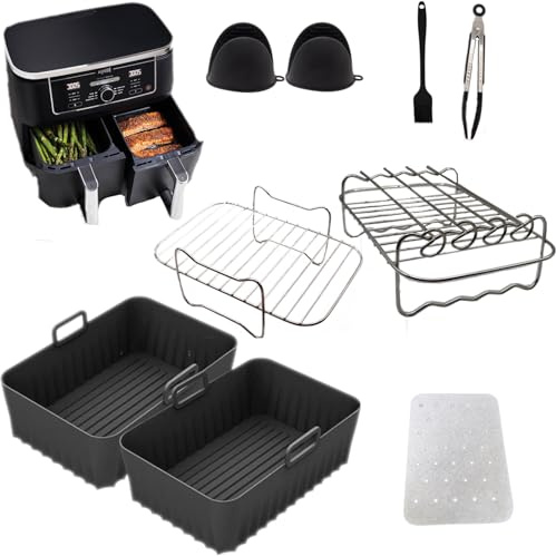 Air Fryer Accessories 13PCS by A2Z2U Group. Air Fryer Liners for Ninja/Tower/Salter 7.6-9.5L. Best for Easy Cooking. Includes Disposable and Silicone Liners. Made from Silicone with Metal Racks.