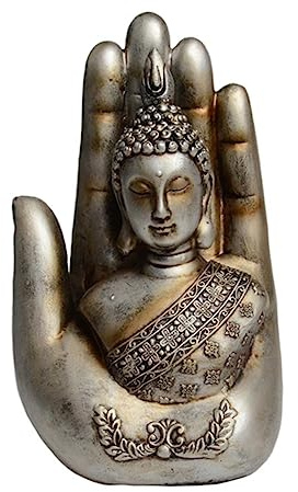 Cabilock Buddha Statue Kunstharz Tischornament Silber Palm Buddha Dekoration Wohnzimmer Feng Shui Ruhe