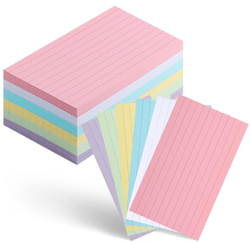 Karteikarten, 7,6 x 12,7 cm, liniert, farbige Karteikarten, Lernkarten zum Lernen, Mitnehmen, To-Do-Liste, Büro, Schulbedarf (6 Farben)