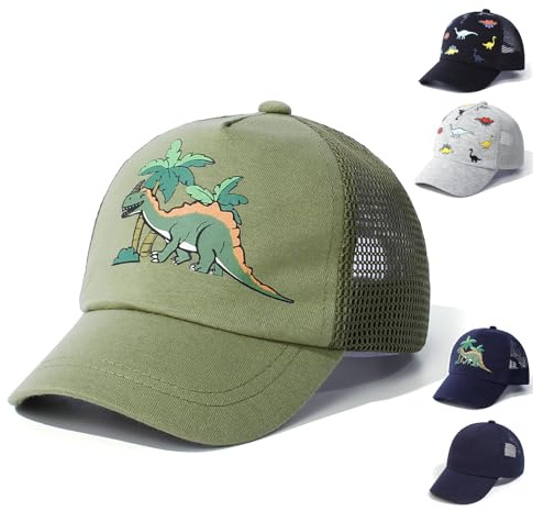QIYIENDIAN Baby Toddler Baseball Caps Cappelli da Sole Regolabili Dinosauro Cappello a Tinta Unita Bambini Ragazzi Ragazze(Army Green Dinosaur,1-3Years)