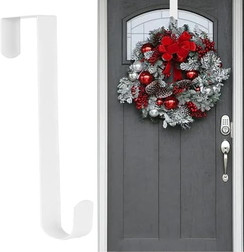 Wreath Hangers for Front Door,31cm Christmas Wreath Hanger Door Wreath Hook Over The Door Hanger, Door Wreath Garland Hanger Metal Wreath Holder for Halloween Easter Front Door Decorations (White)