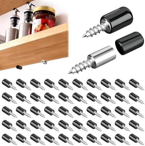LYNJOVU 50 Pezzi Perni Supporti per Mensole, Pioli di Supporto per Mensole con Manicotto in Gomma, Supporti per Scaffali (Nero)