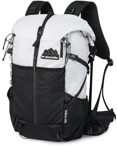 Naturehike Lätt vandringsryggsäck 25 L/35 L multifunktionell vandringsryggsäck med justerbar bröstrem och flera fack, hållbar dagväska reseryggsäck för män kvinnor, Vit/30 l + 5 l