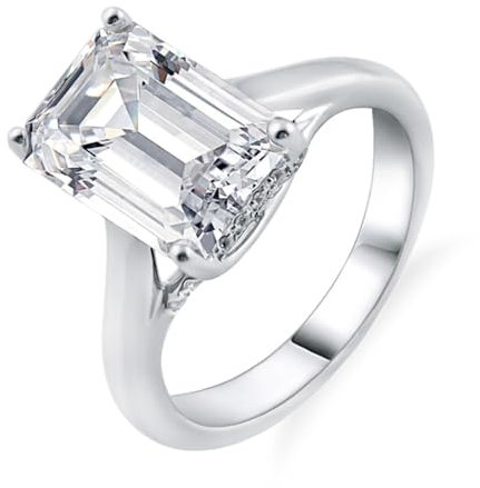 AMDXD 14K Au585 Weißgold Trauringe Echtgold Schmuck, Klassiker Klassiker Verlobungsring mit 1ct Moissanit Rechteck, Gold 585 Solitärring, Gr.61 (19.4)