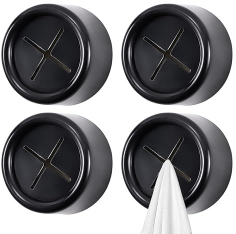 SGERUFZ 4 Stück Geschirrtuchhalter Handtuchhalter im Set, ABS Handtuchhaken, Runden Handtuchklemme, für Bad, Küche und Haushalt, Selbstklebender(Schwarz)