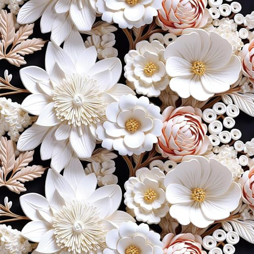 FunStick Tapete Blumen Weiß Selbstklebend Klebefolie Badezimmer Wasserfest Weiß Rosa Decke Wand Tapete 3D Effekt Schlafzimmer Modern Selbstklebend Fototapete 3D Effekt Blumen Möbelfolie 44.5CM×3M