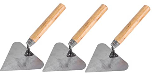 Uonlytech 3piezas Llana Triangular Mango Madera Herramienta Palustre Albañil Inoxidable Para Mortero Hormigón Revestimiento