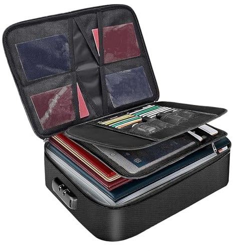 Hanured Caja Fuerte Ignífuga con Cerradura, Caja de Almacenamiento Ignífuga e Impermeable, Bolsa de Documentos para el hogar Oficina Viajes