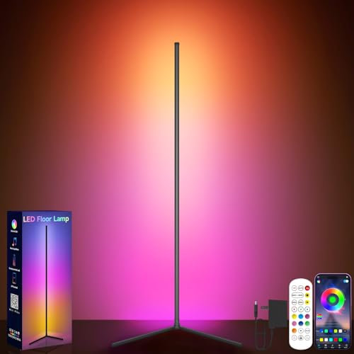 GIPOYENT Corner Floor Lamp, RGB LED Corner Lights, Smart App and Remote Control Ambience Light with Music Sync, LED Lamp with 16 Million Colors for Bedroom, Living Room Gaming Room