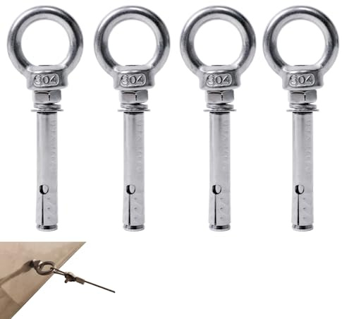 4PCS M6 x 60 mm Expansion Eye Bolts, 304 Stainless Steel Lifting Eye Bolts Wall Eye Expansion Anchor Bolts with Ring Masonry Concrete Screws for Living Lifting, Various Engineering Lifting Equipment