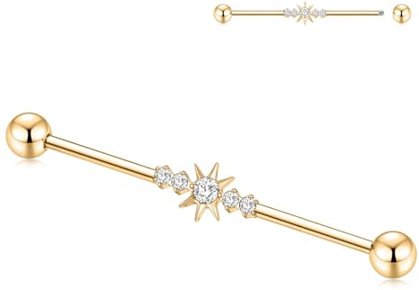 hengkaixuan 14G Industrial Barbell 38mm Industrial Bar Jewellery Externally Threaded Industrial Earring Long Scaffold Bar G23 Titanium Cartilag Helix Earring for women men