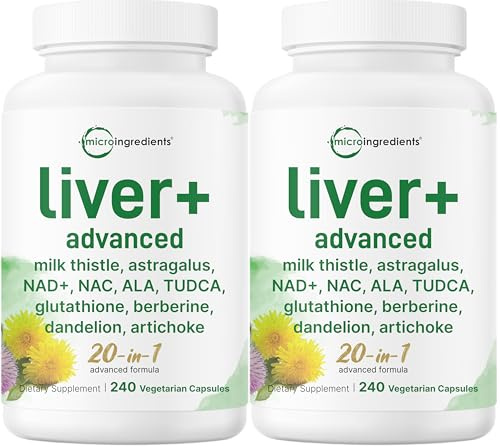 Liver Advanced+, 480 Veggie Capsules | 20-in-1 Complex + Milk Thistle, Dandelion, NAD, NAC, ALA, TUDCA, Glutathione, Artichoke, Turmeric, & Astragalus | Non-GMO, Gluten Free