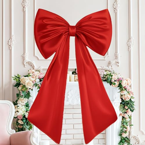 lelewangluo Large Bow Decor, Giant Bow Decoration Satin Ribbon Room Decor Accessories, Hanging Wall Decor for Wedding Christmas Birthday Baby Shower Party Supplies (Red)