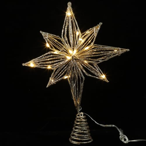 SOLUSTRE Leuchtender Weihnachtsbaumspitzen Stern Champagner Beleuchtete Christbaumspitze für Festliche Weihnachtsdeko Dekorativer Tannenbaum Schmuck für Festliche Atmosphäre