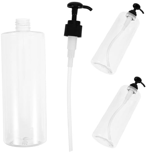 Homoyoyo 3PCS Transparent Press Pump Bottles Refillable Shower Gel Container with Black Pump Head for Home Bathroom Plastic Round Shoulder Lotion Dispenser Portable and Reusable
