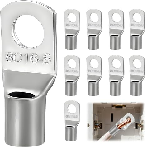 10 Stück Rohrkabelschuhe 16 mm² M8, Robustes Rohrkabelschuhe Set, Verzinnte Kupferne Kabelschuhe 16 mm² Ringkabelschuhe M8 Für Elektroinstallation KFZ Verteilerkästen