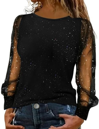 KILOXYEFRO Pailletten Glitzer Oberteile Damen Silvester Outfit Elegant Sexy Casual Oberteile Festliche Pailletten Tunika Blusen