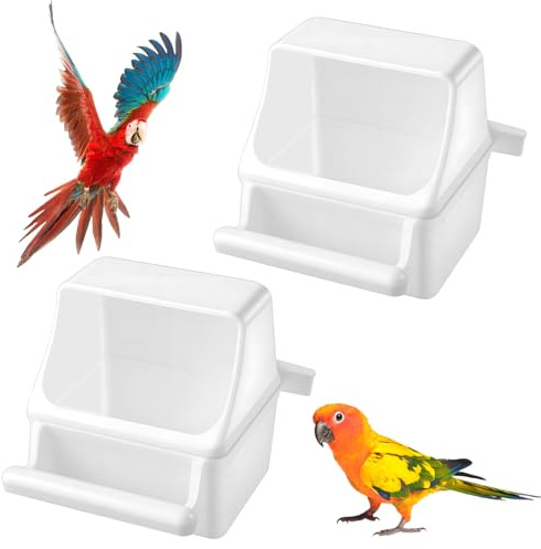 Elegaperma 2 PCS Budgie Feeders for Cages, White Bird Cage Feeder, Parrot Feeder with Hook for Cage, Easy-Clean Parrot Feeding Bowl