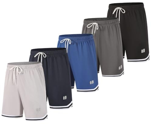 fovdtaa Lot de 5 shorts de sport pour homme à séchage rapide avec poches et taille élastique