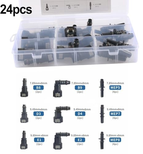 Kit de reparación de conector rápido de línea de combustible para automóviles y sistemas, juego de ajuste a presión ABS de 24 piezas con 7,89 mm/9 mm/9,89 mm (5/40.6 cm/3/20.3 cm/SA