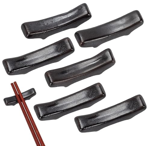 PH PandaHall Set of 6 Black Ceramic Chopstick Holders Reusable Ceramic Chopstick Stand Rest Rack Spoon Fork Knife Holder Tableware Rack for Home Dining Restaurant Use Gift Giving