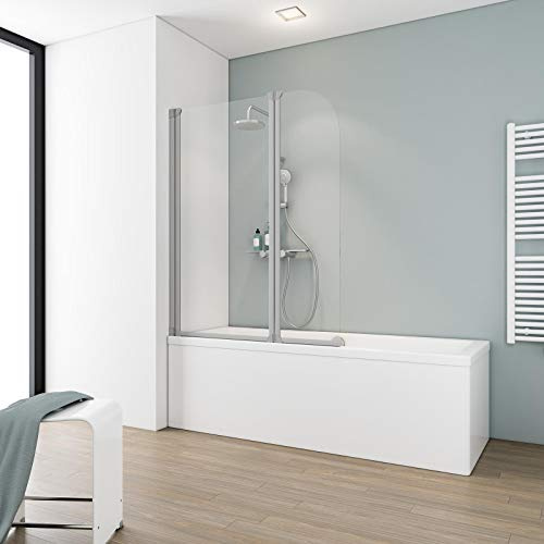 Schulte Duschwand Köln, 114x140 cm, 3 mm Sicherheitsglas klar, alu-natur, Duschabtrennung für Badewanne